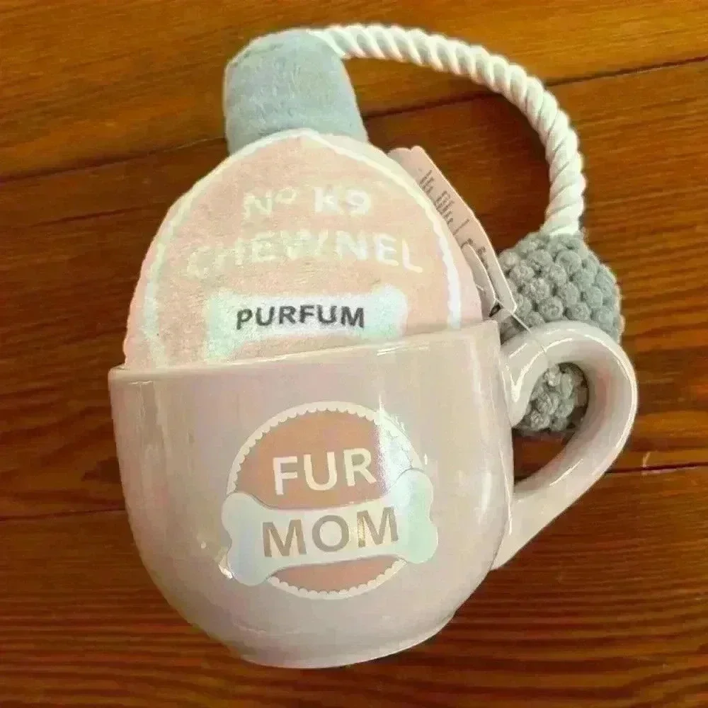 Mother's Day Dog/Animal Squeaky Toy And Mug For Mom Pink And Gray